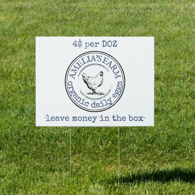 Navy Blue Rustic Farmhouse Fresh Organic Eggs Sign (Insitu)