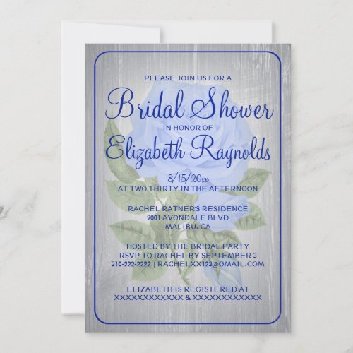 Navy Blue Rustic Floral Bridal Shower Invitations