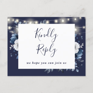 Navy Blue Rustic Floral Song Request RSVP Postcard