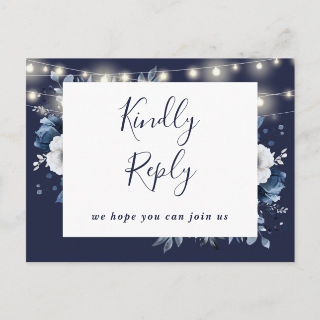 Navy Blue Rustic Floral Song Request RSVP Postcard (Front)