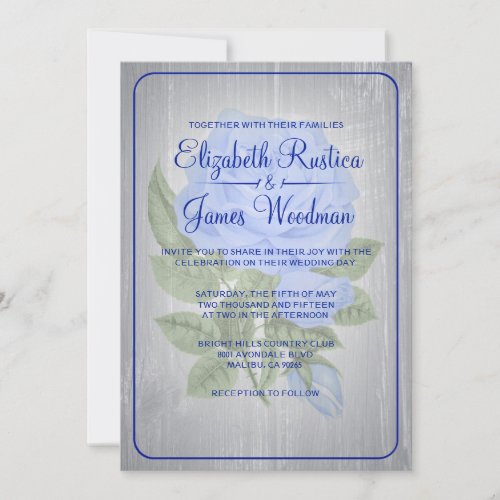 Navy Blue Rustic Floral Wedding Invitations