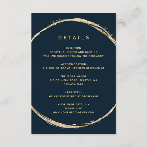 Navy Blue Rustic Gold Circle Wedding Details Enclosure Card