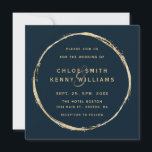 Navy Blue Rustic Gold Circle Wedding Square Invitation<br><div class="desc">This wedding square invitation features a faux gold circle frame with an elegant ampersand and simple calligraphy with a navy blue background.</div>