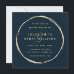 Navy Blue Rustic Gold Circle Wedding Square Invitation<br><div class="desc">This wedding square invitation features a faux gold circle frame with an elegant ampersand and simple calligraphy with a navy blue background.</div>