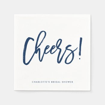 Navy Blue Rustic Hand Lettering Cheers Wedding Napkins by KeikoPrints at Zazzle