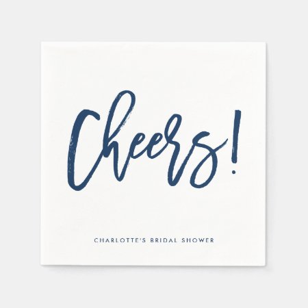 Navy Blue Rustic Hand Lettering Cheers Wedding Napkins