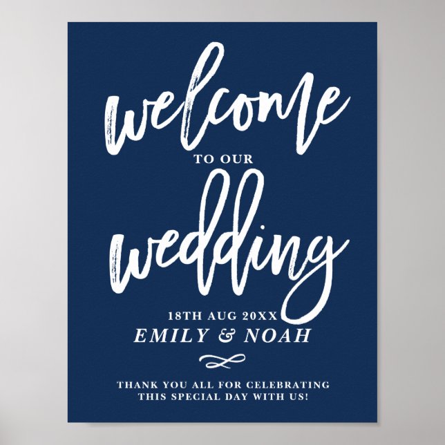 Navy Blue Rustic Hand Lettering Wedding Welcome Poster (Front)
