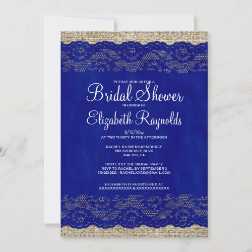 Navy Blue Rustic Lace Bridal Shower Invitations