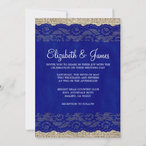 Navy Blue Rustic Lace Wedding Invitations