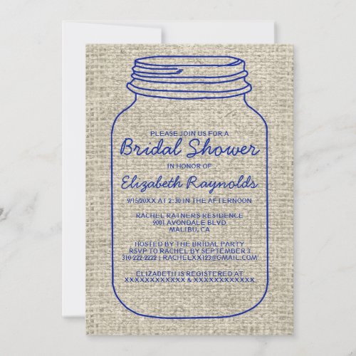 Navy Blue Rustic Mason Jar Bridal Shower Invites