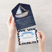 Navy Blue Rustic Nautical Sailboat Baby Shower All In One Invitation (Tearaway)