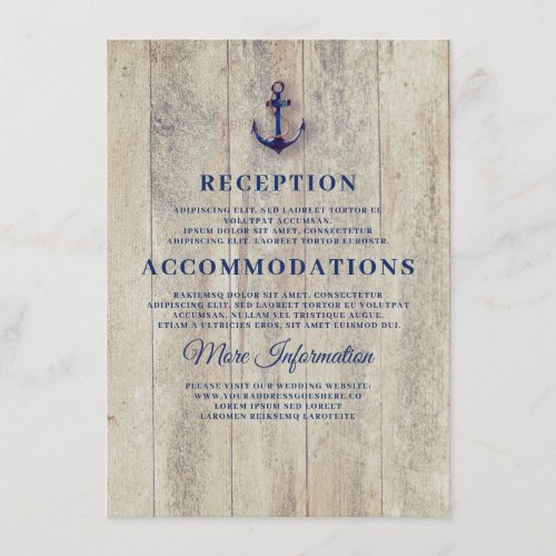 Navy Blue Rustic Nautical Wedding Details Enclosure Card