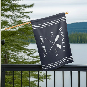 Navy Blue Rustic Oars Personalized Lake House Flag