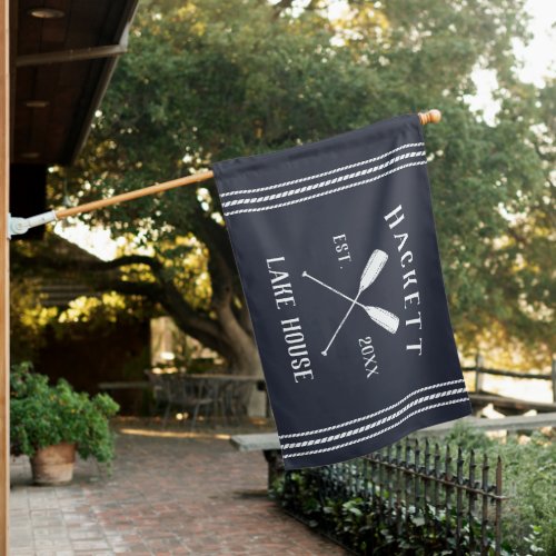 Navy Blue Rustic Oars Personalized Lake House House Flag