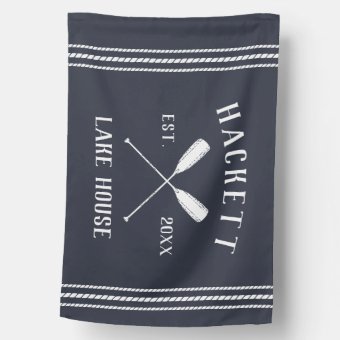 Navy Blue Rustic Oars Personalized Lake House House Flag | Zazzle