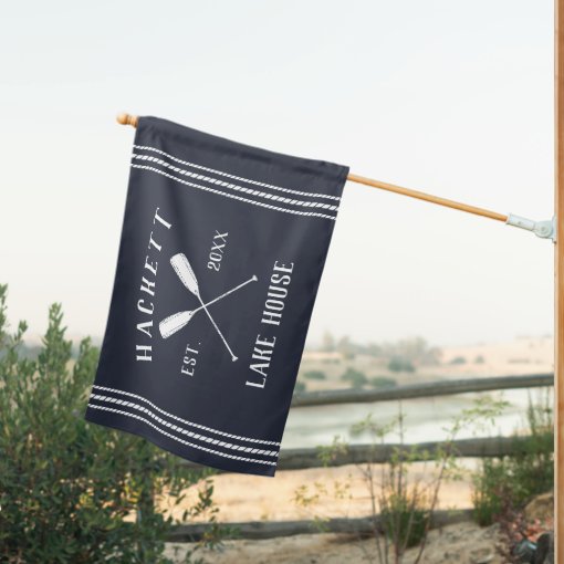 Navy Blue Rustic Oars Personalized Lake House House Flag Zazzle