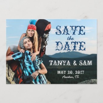 Navy Blue Rustic Photo Save The Date by zazzleoccasions at Zazzle