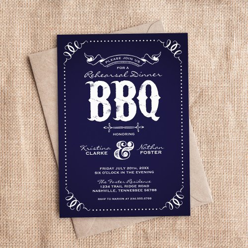 Rustic Vintage Rehearsal Dinner BBQ Custom Announcement