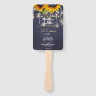 Navy blue rustic sunflowers chic wedding program hand fan