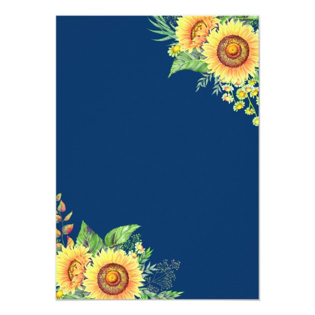 Navy Blue Rustic Sunflowers Thanksgiving Dinner Card