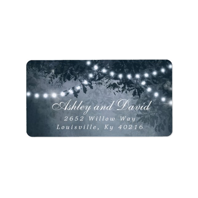 Navy Blue Rustic Tree Lights Return Address Label (Front)