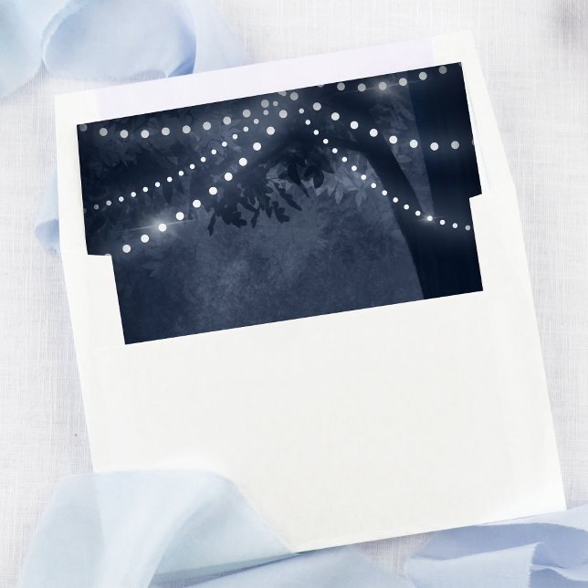 Navy Blue Rustic Tree Lights Wedding Envelope Liner (Creator Uploaded)