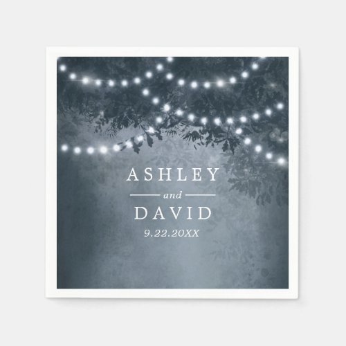 Wedding Tableware 12 Navy Blue Rustic Tree String Lights Wedding Napkins
