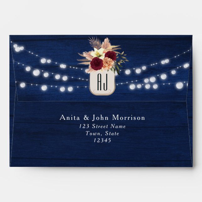 Navy Blue Rustic Wedding Envelope (Back (Top Flap))