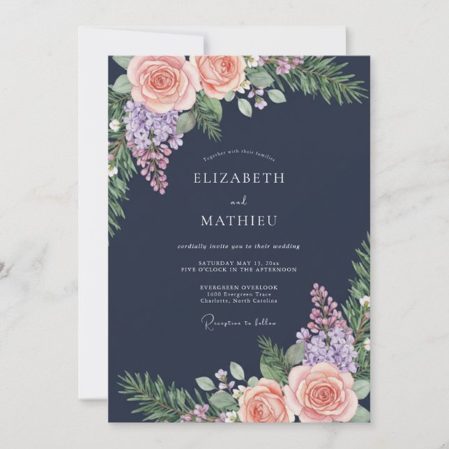 Navy Blue Rustic Winter Wedding Invitation (Front)