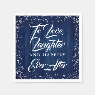 Navy Blue Rustic Wood Happily Ever After Wedding Napkins