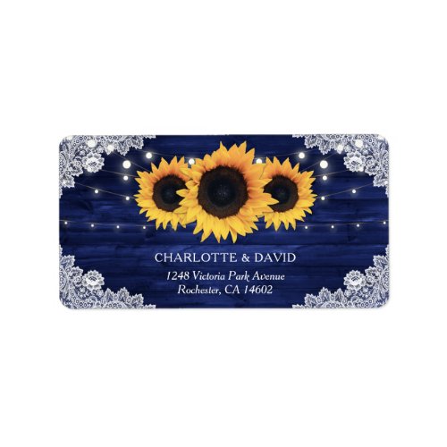 Navy Blue Rustic Wood Lace Sunflower Address Label