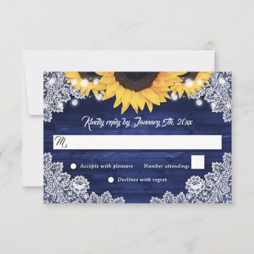 Navy Blue Rustic Wood Lace Sunflower Wedding