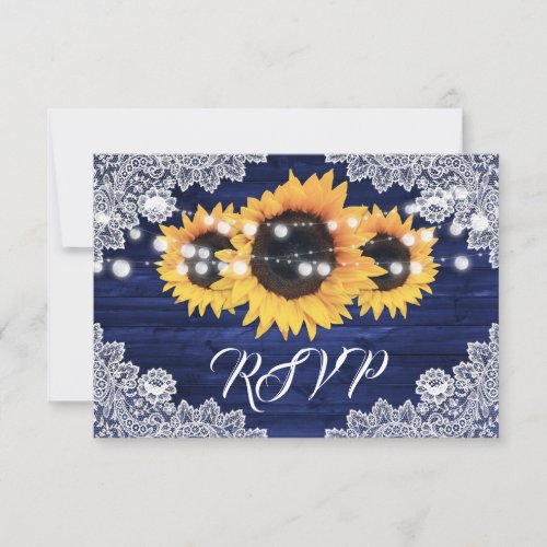 Navy Blue Rustic Wood Lace Sunflower Wedding