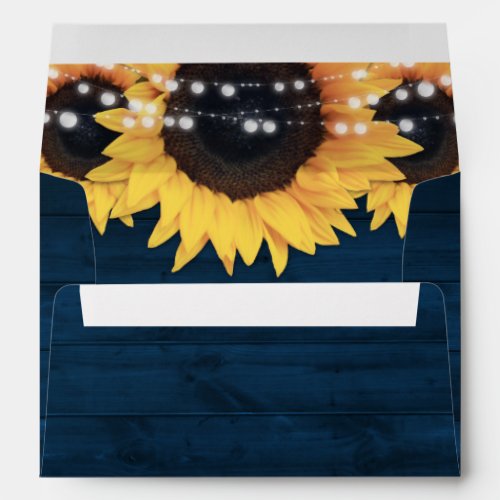 Navy Blue Rustic Wood String Lights Sunflowers Envelope