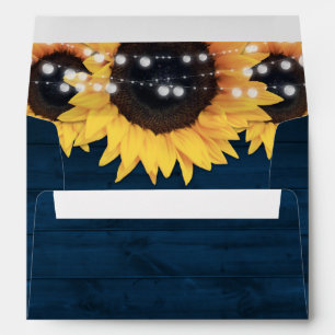 Navy Blue Rustic Wood String Lights Sunflowers Envelope