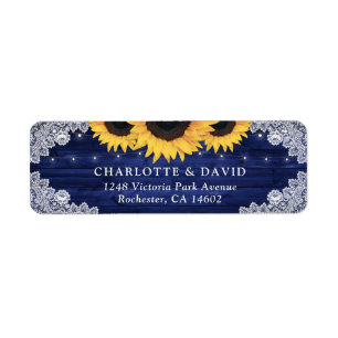 Navy Blue Rustic Wood Sunflower Return Address Label