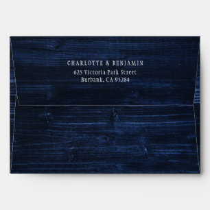 Navy Blue Rustic Wood Wedding Envelope