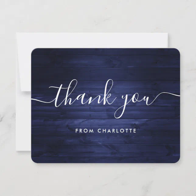 Navy Blue Rustic Wood Wedding Shower Birthday Thank You Card | Zazzle