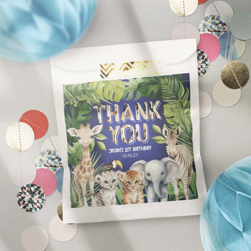 Navy Blue Safari jungle animals Birthday Thanks Favor Bag