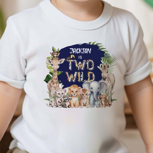 Navy Blue Safari Two Wild Jungle 2nd birthday Toddler T_shirt
