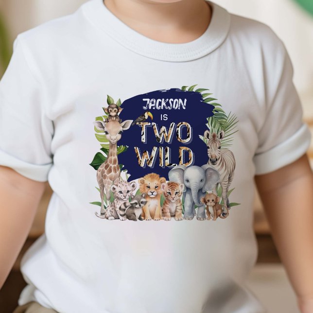 Navy Blue Safari Two Wild Jungle 2nd birthday Toddler T-shirt (Navy Blue, Two Wild Safari Themed Baby Boy 2nd birthday T-shirt.)