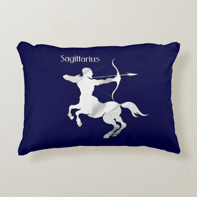 Navy Blue Sagittarius Zodiac Decorative Pillow (Front)