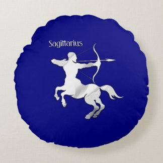 Navy Blue Sagittarius Zodiac Round Pillow