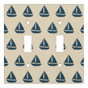 Navy Blue sailboat on Beige Coastal pattern Light Switch Cover