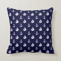 Navy Blue Sailboats and Anchors Pattern Throw Pillow