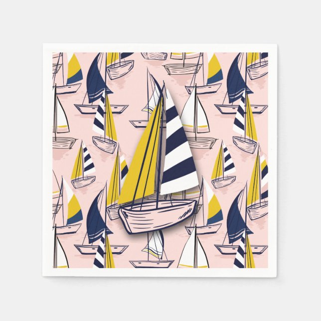 Navy Blue Sailboats Napkins (Front)