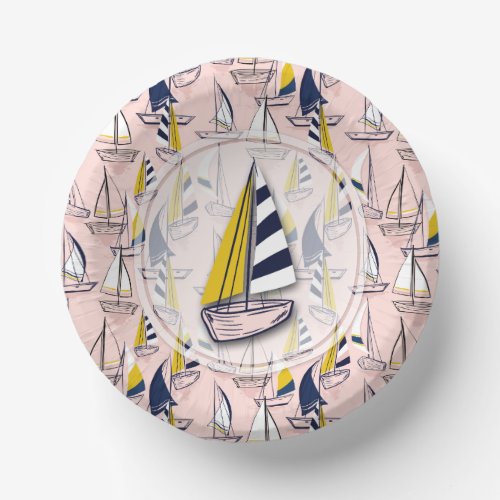 Navy Blue Sailboats Paper Bowls