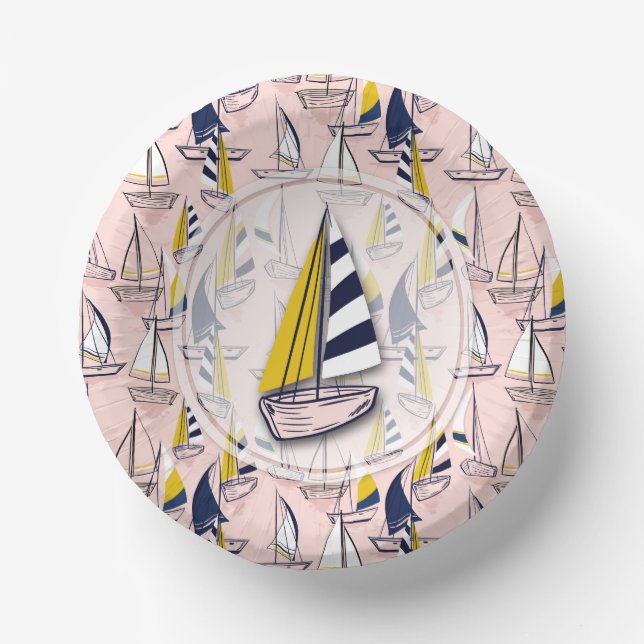 Navy Blue Sailboats Paper Bowls (Front)
