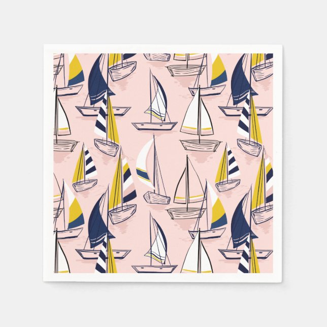 Navy Blue Sailboats Party Napkins (Front)