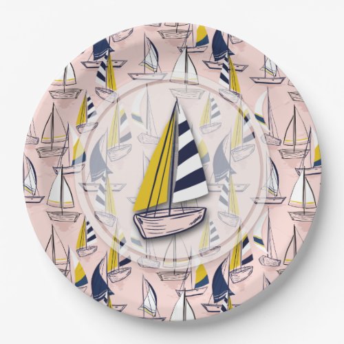 Navy Blue Sailboats Party Paper Plates